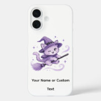 Cute Purple Witch Cat on Broomstick Halloween