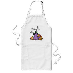 Cute Purple Witch Cat with Jack-O'-Lanterns Long Apron