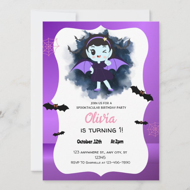 Cute Purple Witch  Halloween  Invitation (Front)