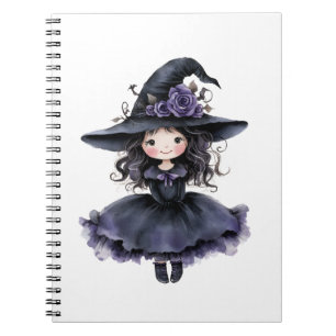 Cute Purple Witch Halloween Spiral Notebook
