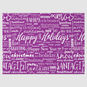Cute Purple with White Christmas Script Decoupage Tissue Paper