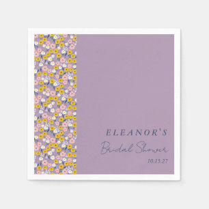 Cute Purple Yellow Floral Bridal Shower Custom Napkin