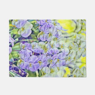 Cute purple yellow orchids flowers watercolor doormat