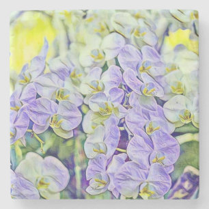 Cute purple yellow orchids flowers watercolor stone coaster