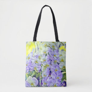 Cute purple yellow orchids flowers watercolor tote bag