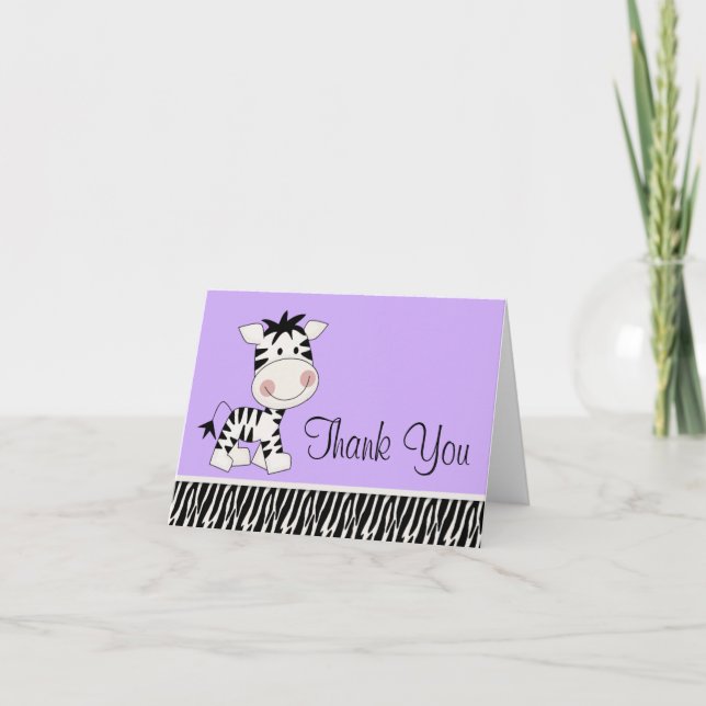 Cute Purple Zebra Thank You Cards (Front)