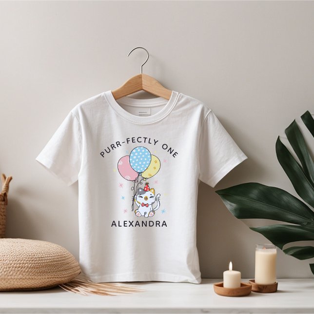 Cute Purr-fectly One: Cat Theme 1st Birthday Party Baby T-Shirt (Creator Uploaded)