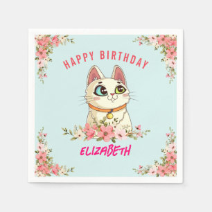 Cute Purrfect Cat Kitten Birthday Party Napkin