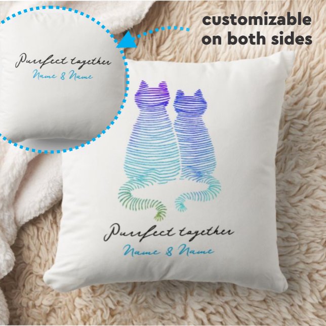 Cute Purrfect Together Throw Pillow (Creator Uploaded)