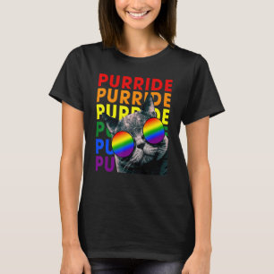 Cute Purride Cat & Rainbow Sunglasses Lgbtq Gay Pr T-Shirt