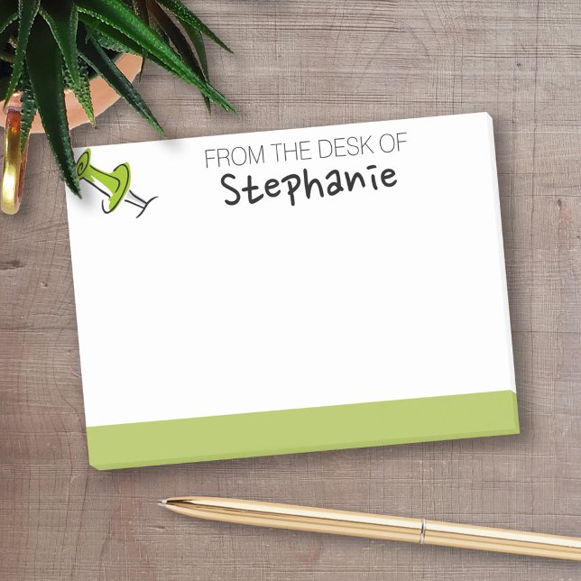 Cute Push Pin From the Desk Of Custom Name Post-it Notes (Personalized Post-It Notes - add name or other text)