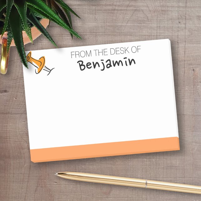Cute Push Pin From the Desk Of Custom Name Post-it Notes (Personalized Post-It Notes - add name or other text)