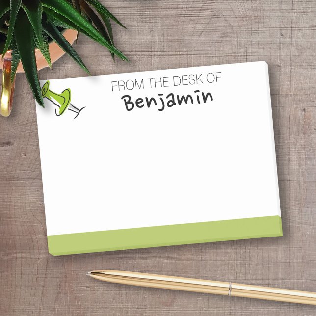 Cute Push Pin From the Desk Of Custom Name Post-it Notes (Personalized Post-It Notes - add name or other text)