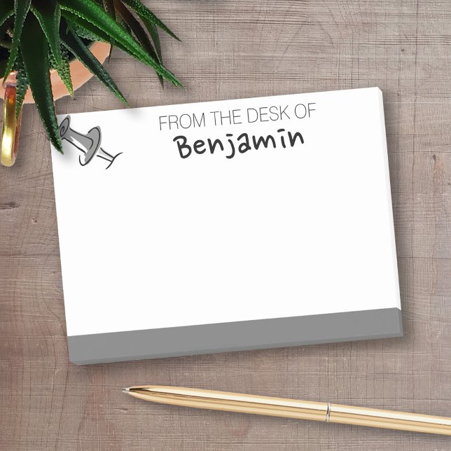 Cute Push Pin From the Desk Of Custom Name Post-it Notes (Personalized Post-It Notes - add name or other text)