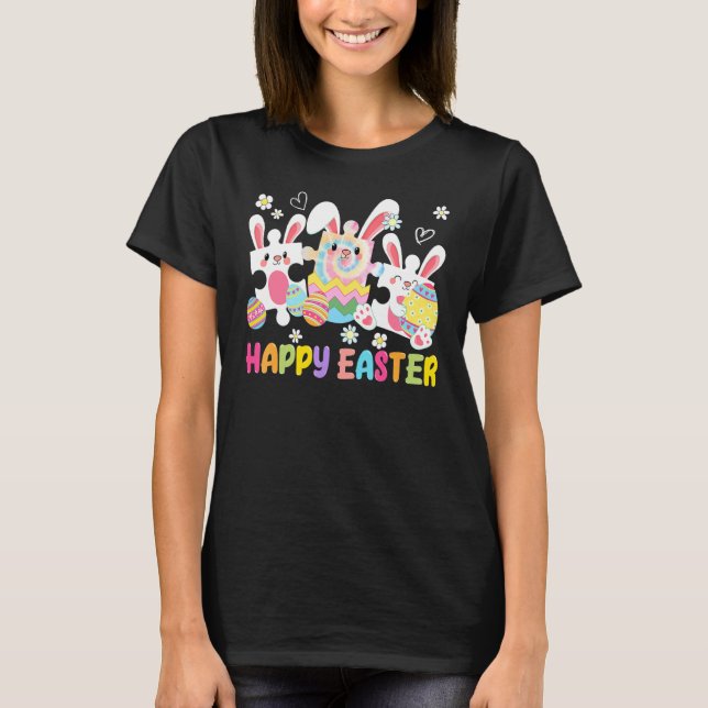 Cute Puzzle Easter Bunny Autism Awareness Easter D T-Shirt (Front)