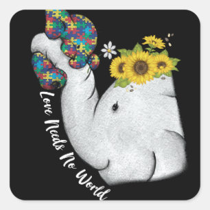 Cute Puzzle Elephant Mom Autism Awareness Square Sticker