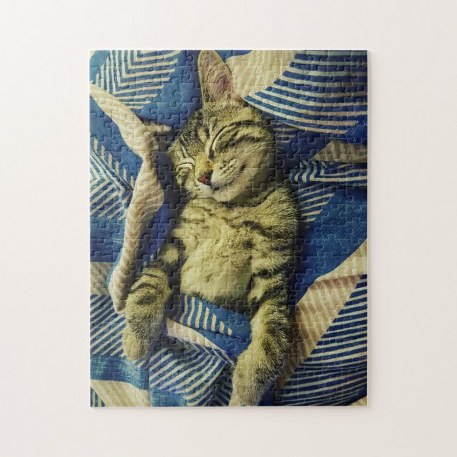 Cute! Puzzle - Kitty Napping in Blanket (Vertical)