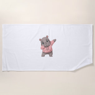 Cute Pygmy Hippo Kids Girls Boys Dabbing Moo Deng Beach Towel
