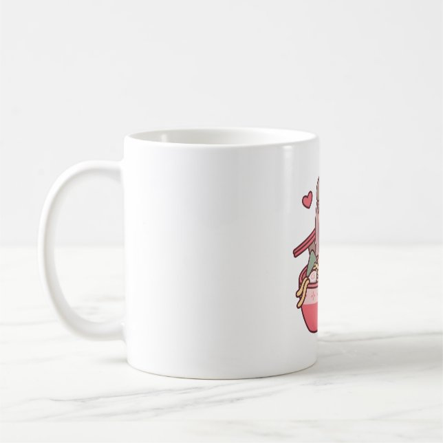 Cute Pygmy Hippo Slurping On Ramen Noodles  Coffee Mug (Left)
