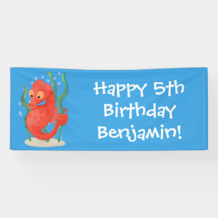 Cute pygmy seahorse cartoon banner
