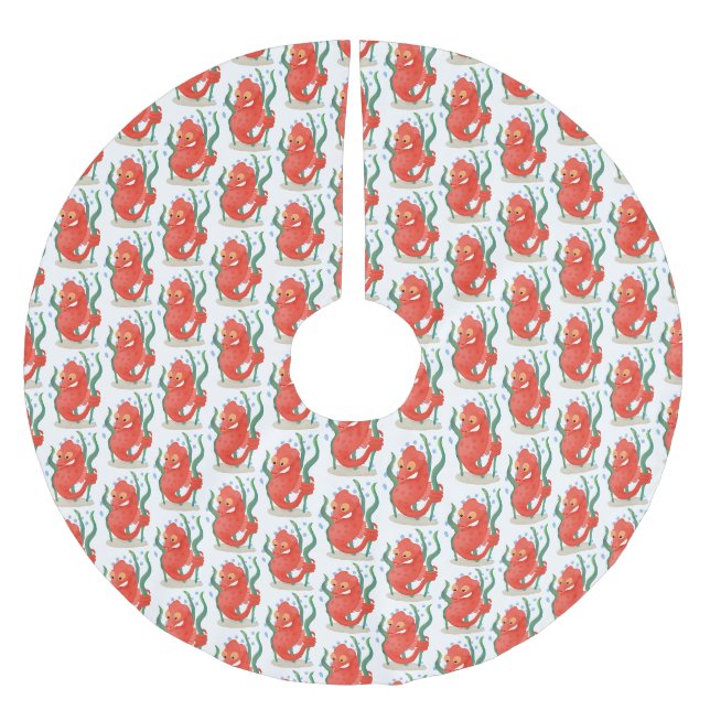 Cute pygmy seahorse cartoon brushed polyester tree skirt (Front)