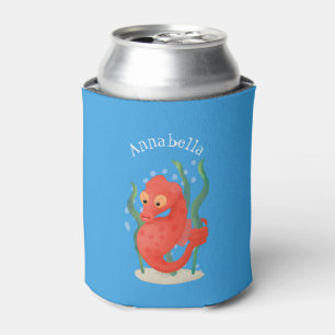 Cute pygmy seahorse cartoon can cooler