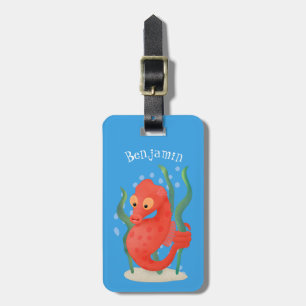 Cute pygmy seahorse cartoon luggage tag