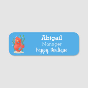 Cute pygmy seahorse cartoon name tag
