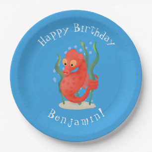 Cute pygmy seahorse cartoon paper plate