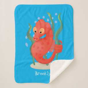 Cute pygmy seahorse cartoon sherpa blanket
