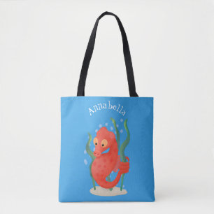 Cute pygmy seahorse cartoon tote bag