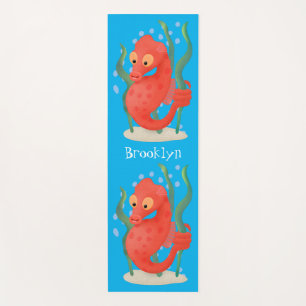 Cute pygmy seahorse cartoon yoga mat
