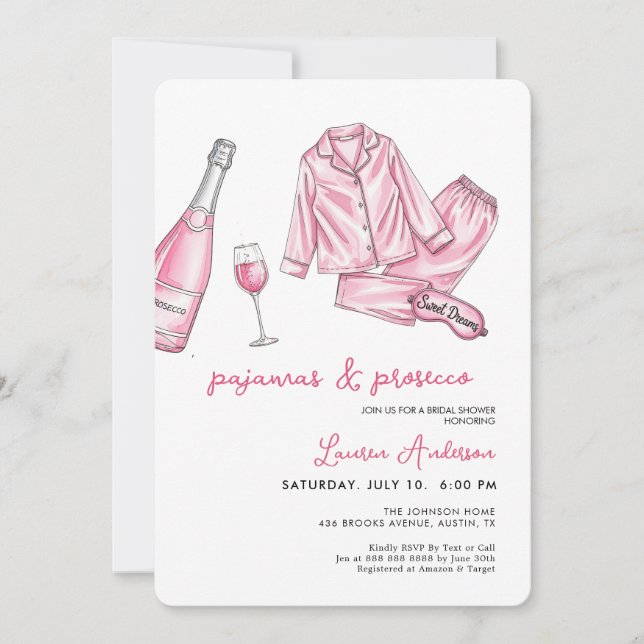 Cute Pyjamas and Prosecco Bridal Shower  Invitation (Front)