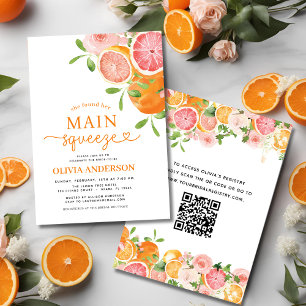 Cute QR Code Citrus Main Squeeze Bridal Shower Invitation