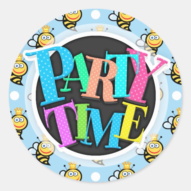 Cute Queen Bee, Baby Blue & White Polka Dots Classic Round Sticker (Front)