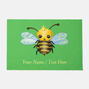 Cute Queen Bee Doormat with Custom Name Text