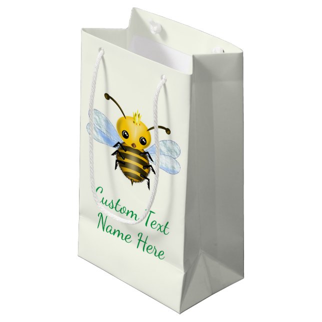 Cute Queen Bee Gift Bag with Custom Text Name (Front Angled)