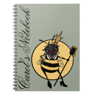 CUTE QUEEN BEE PERSONALIZED SPIRAL NOTEBOOK