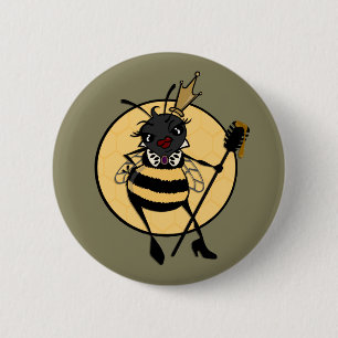 CUTE QUEEN BEE PIN BACK ROUND BUTTON