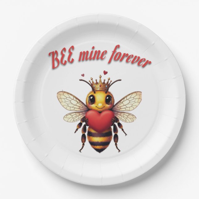 cute queen bee valentine paper plate (Front)