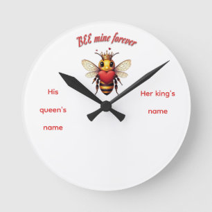 cute queen bee valentine round clock