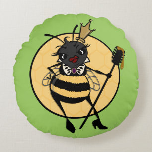 CUTE QUEEN BEE WITH HONEYCOMB ROUND THROW PILLOW