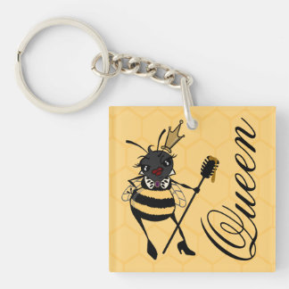 CUTE QUEEN BEE WITH HONEYCOMB SQUARE KEY CHAIN
