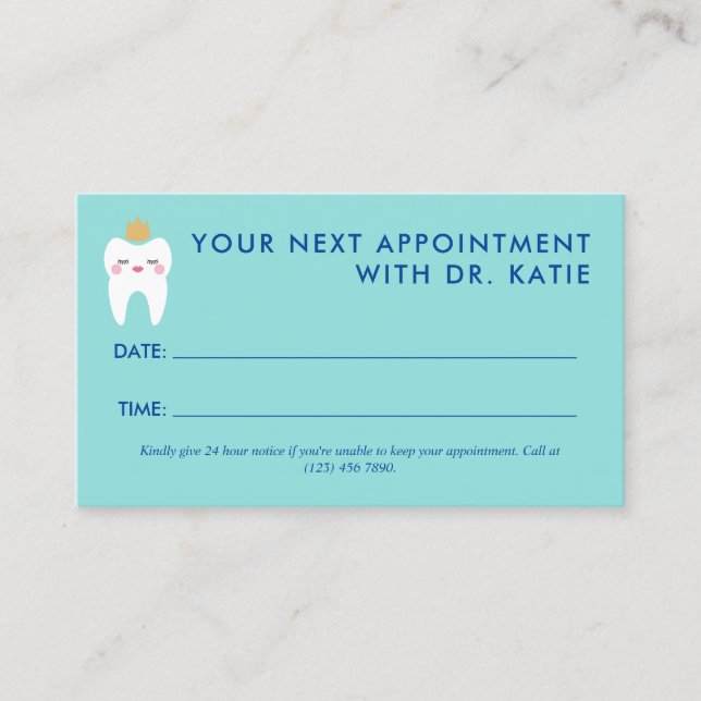 Cute Queen Tooth Paediatrics Dentist Appointment Card (Front)