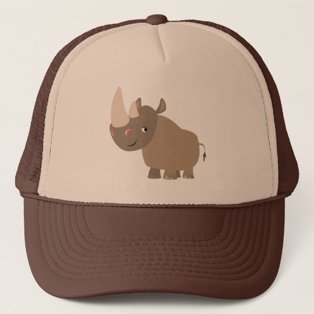 Cute Quiet Cartoon Rhino Trucker Hat (Front)