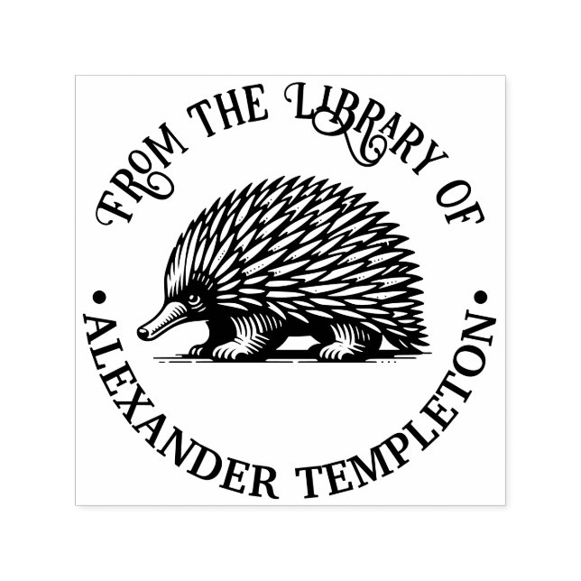 Cute Quilled Echidna Australia Library Book Name Self-inking Stamp (Design)