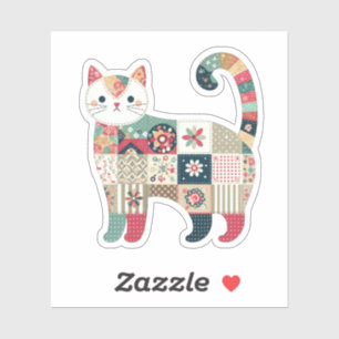 Cute Quilt Pattern Cat Custom-Cut Vinyl Stickers