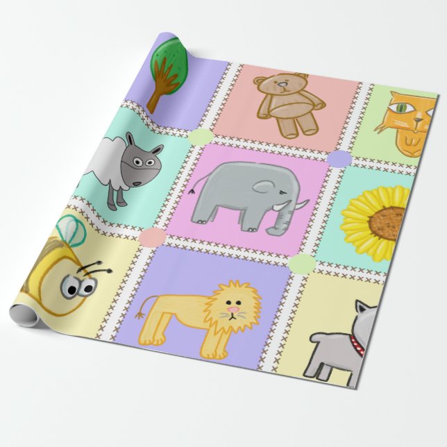 Cute quilt pattern on baby shower wrapping paper (Unrolled)