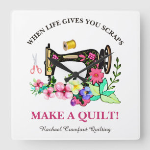Cute Quilters Custom Square Wall Clock