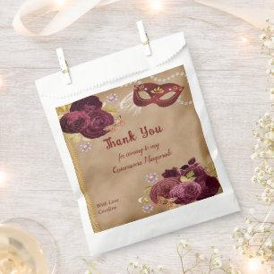 Cute Quinceañera Masquerade Burgundy English Roses Favour Bags